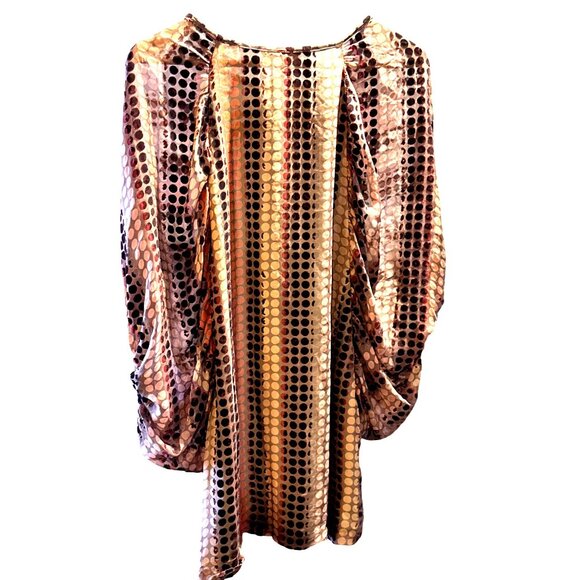 LaRok Silk Blend Tunic Dress Velvet Dot Ruched Sheer Sleeve Boho Chic Size Small - Picture 6 of 10